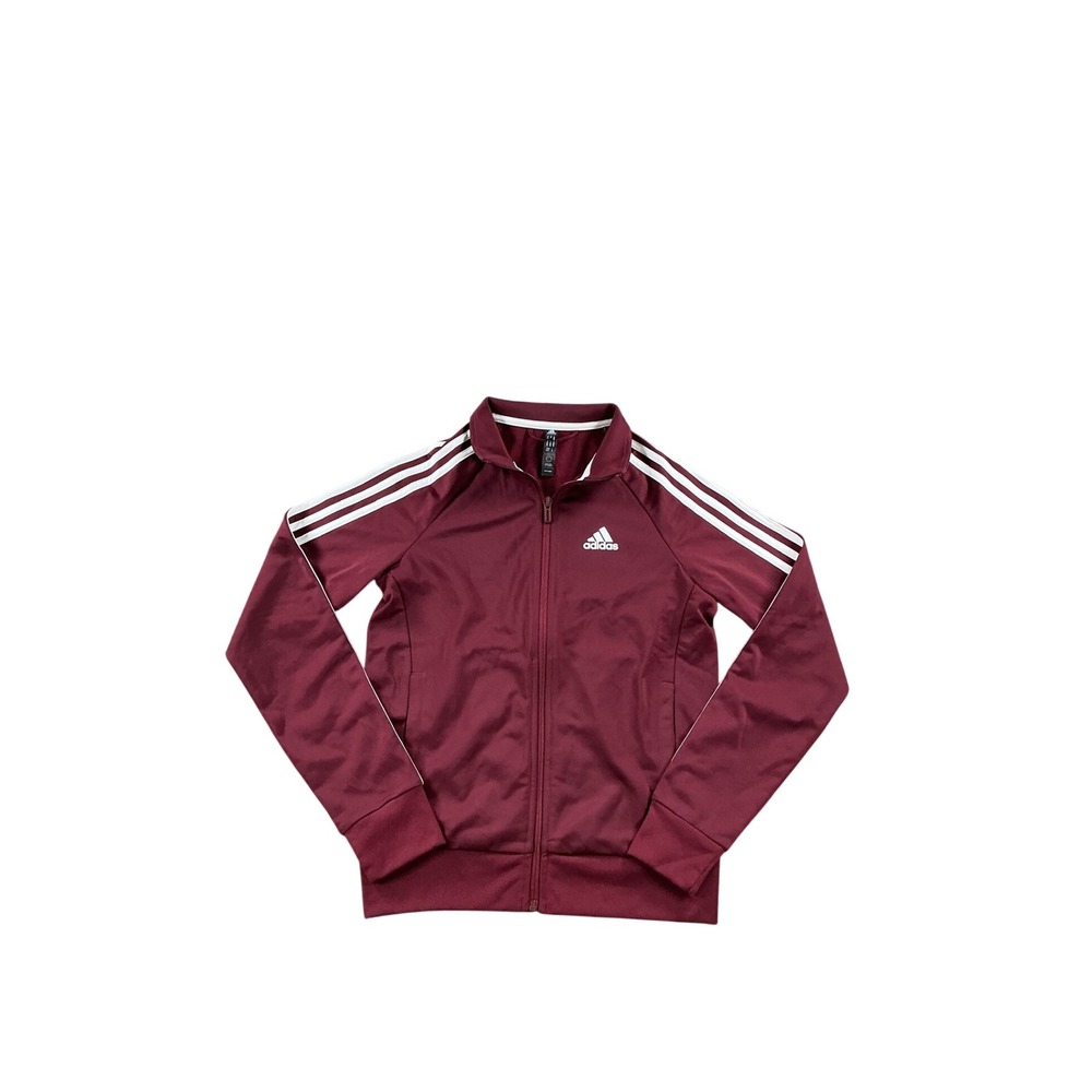 Adidas Womens Track Jacket XS Burgundy Maroon Full Zip 3 Stripe Mock Neck 1250